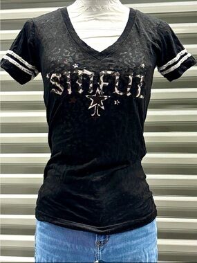 Sinful Affliction Y2K Vtg Tee Angel Wing Heart Lock Grunge Mall Goth Alt Biker